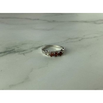 925 Sterling Silver Spessartine & CZ Ring Size 8