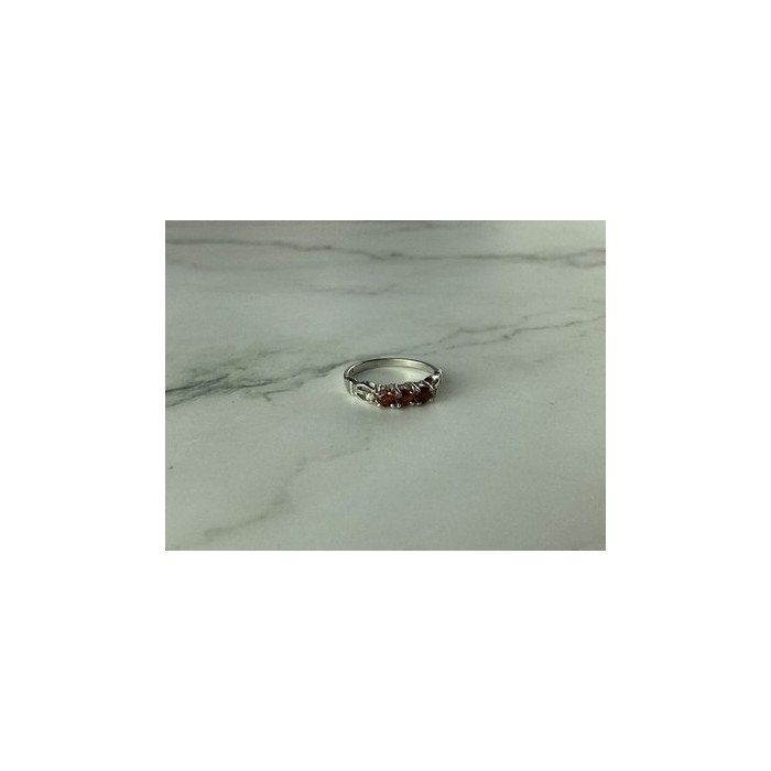 925 Sterling Silver Spessartine & CZ Ring Size 8