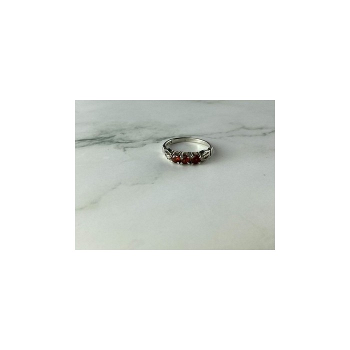 925 Sterling Silver Spessartine & CZ Ring Size 8