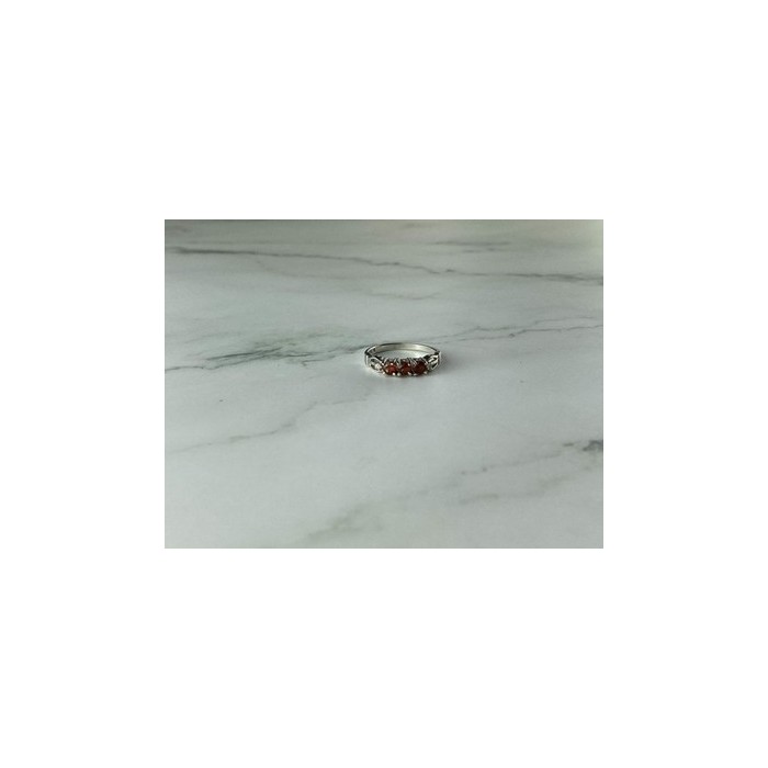 925 Sterling Silver Spessartine & CZ Ring Size 8