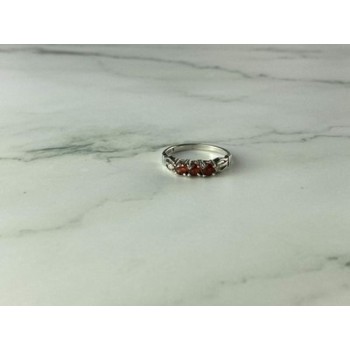 925 Sterling Silver Spessartine & CZ Ring Size 8