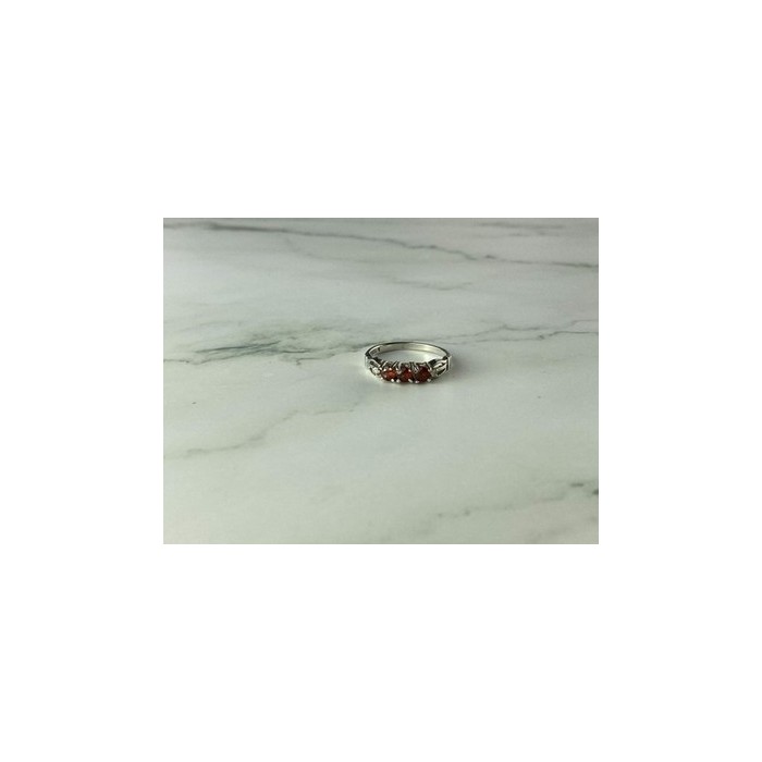 925 Sterling Silver Spessartine & CZ Ring Size 8