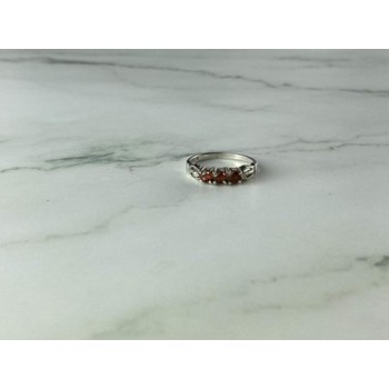 925 Sterling Silver Spessartine & CZ Ring Size 8