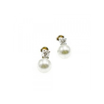 925 Sterling Silver Pearl & CZ Stud Earrings