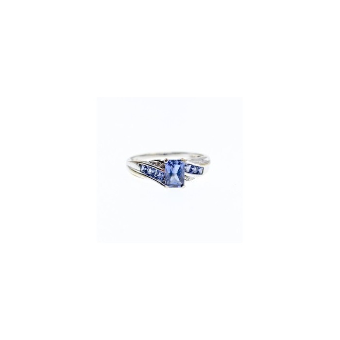 10K WHITE GOLD IOLITE & DIAMONDS RING SIZE 6.5