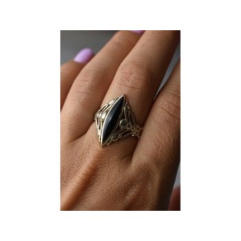 Vintage 925 Sterling Silver Black Agate Ring Size 8