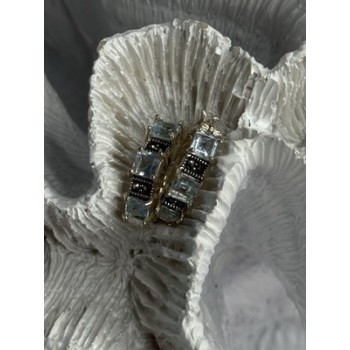 925 Sterling Silver Topaz & Marcasite Earrings Length 0.70 Inch