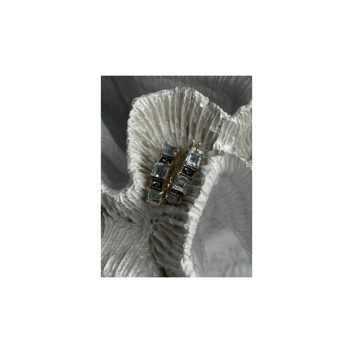 925 Sterling Silver Topaz & Marcasite Earrings Length 0.70 Inch