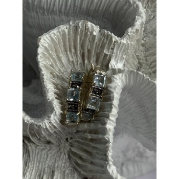 925 Sterling Silver Topaz & Marcasite Earrings Length 0.70 Inch