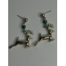 925 Sterling Silver Malachite Deer Earrings Length 1.40 Inch