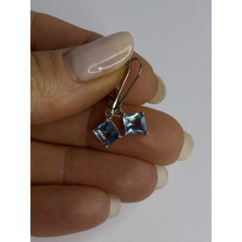 Shiny 925 Sterling Silver Topaz Earrings Length 1 Inch