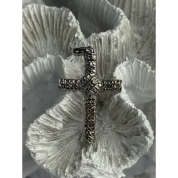 925 Sterling Silver Diamond Cross Length 1.50 Inch