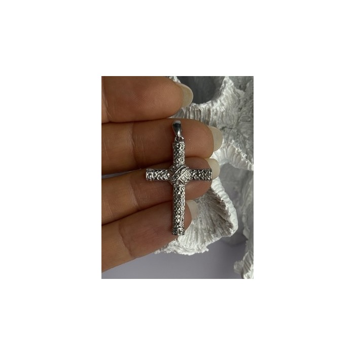 925 Sterling Silver Diamond Cross Length 1.50 Inch