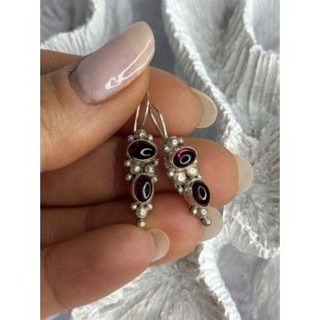 925 Sterling Silver Garnet Pyrope Earrings Length 1.15 Inch