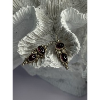 925 Sterling Silver Garnet Pyrope Earrings Length 1.15 Inch