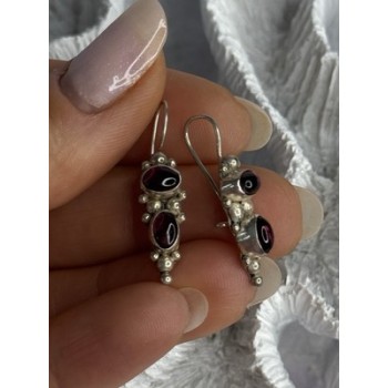 925 Sterling Silver Garnet Pyrope Earrings Length 1.15 Inch