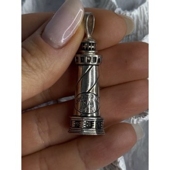 925 Sterling Silver Cape Hatteras Outer Banks Lighthouse Pendant Length 1.87 Inc