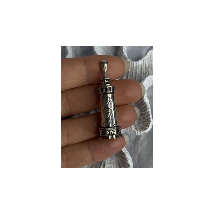 925 Sterling Silver Cape Hatteras Outer Banks Lighthouse Pendant Length 1.87 Inc