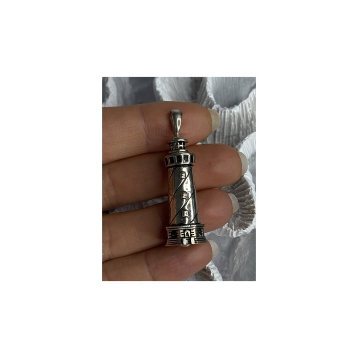 925 Sterling Silver Cape Hatteras Outer Banks Lighthouse Pendant Length 1.87 Inc