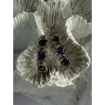 925 Sterling Silver Amethyst & Marcasite Earrings Length 0.80 Inch