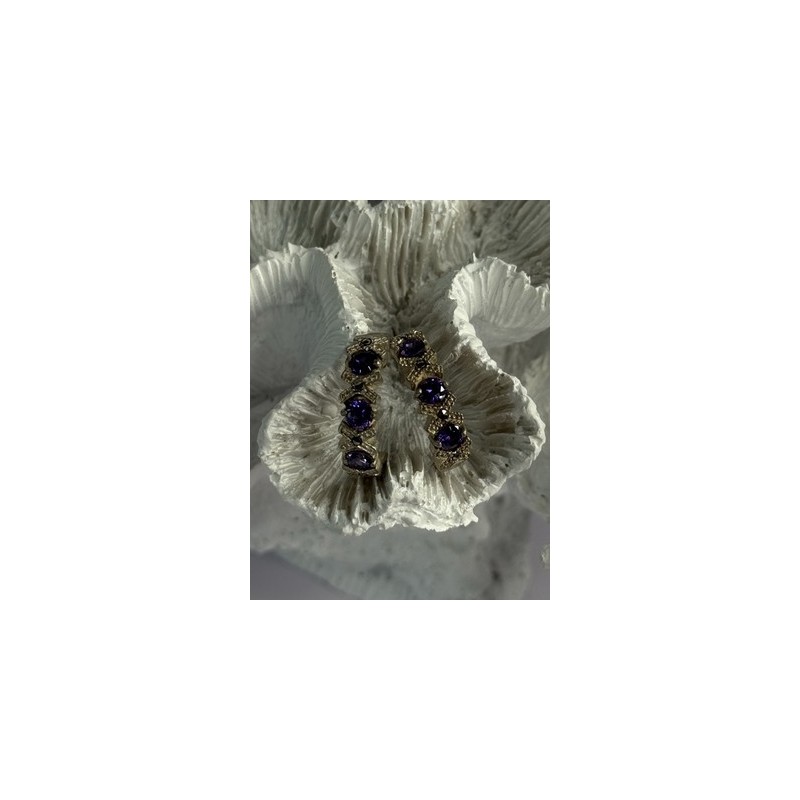 925 Sterling Silver Amethyst & Marcasite Earrings Length 0.80 Inch