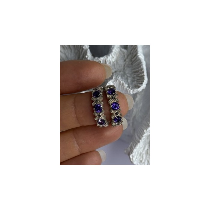 925 Sterling Silver Amethyst & Marcasite Earrings Length 0.80 Inch