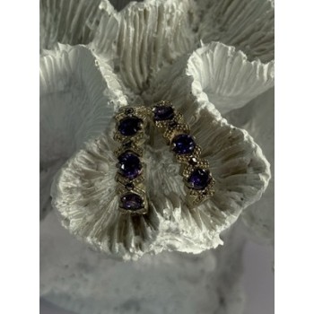 925 Sterling Silver Amethyst & Marcasite Earrings Length 0.80 Inch