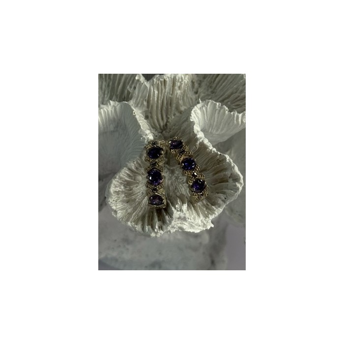 925 Sterling Silver Amethyst & Marcasite Earrings Length 0.80 Inch