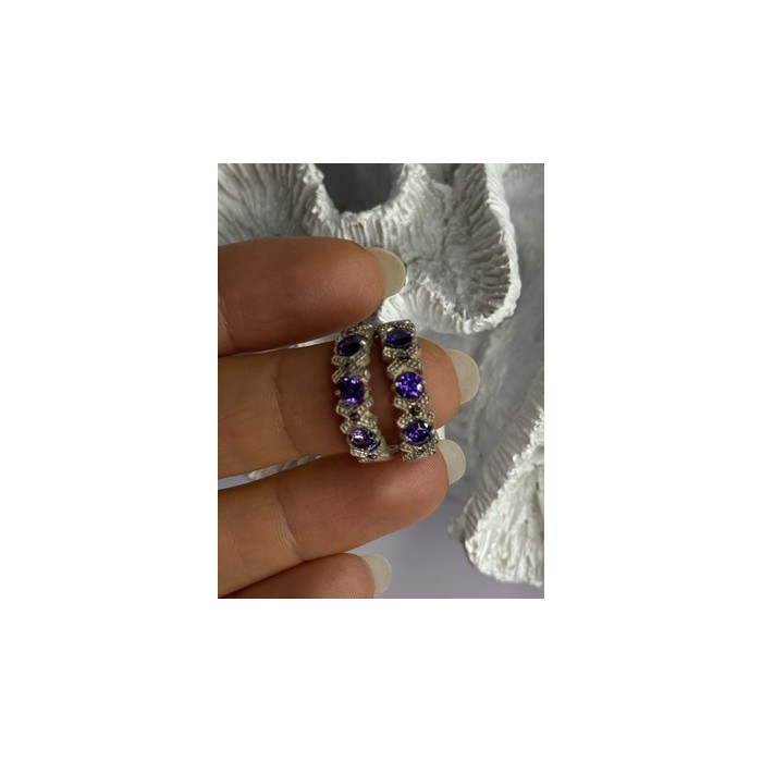 925 Sterling Silver Amethyst & Marcasite Earrings Length 0.80 Inch