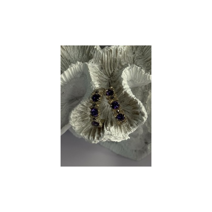 925 Sterling Silver Amethyst & Marcasite Earrings Length 0.80 Inch