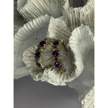 925 Sterling Silver Amethyst & Marcasite Earrings Length 0.80 Inch