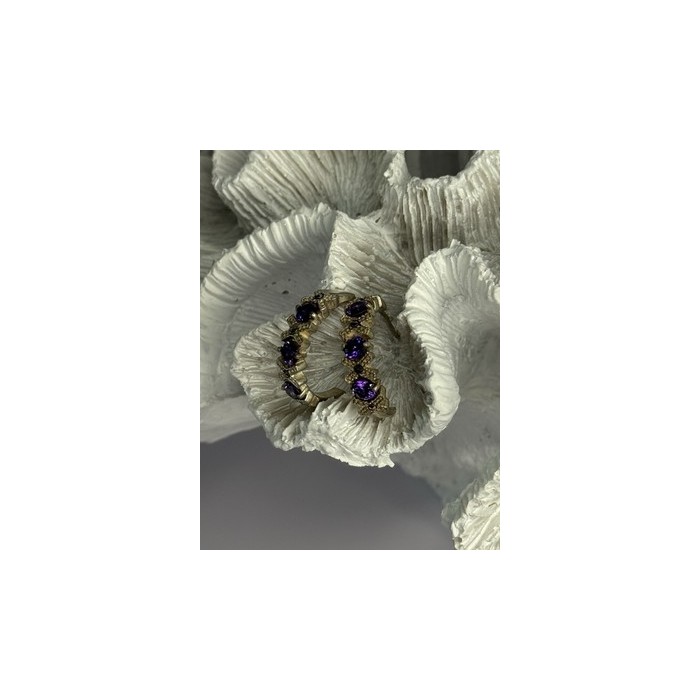 925 Sterling Silver Amethyst & Marcasite Earrings Length 0.80 Inch