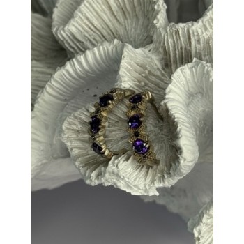 925 Sterling Silver Amethyst & Marcasite Earrings Length 0.80 Inch