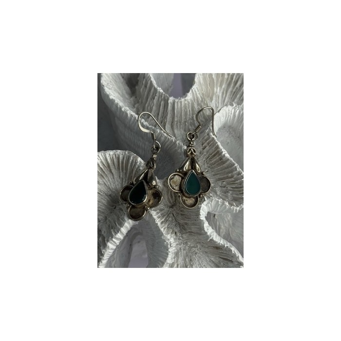 Vintage 925 Sterling Silver Malachite Earrings Length 1.70 Inch