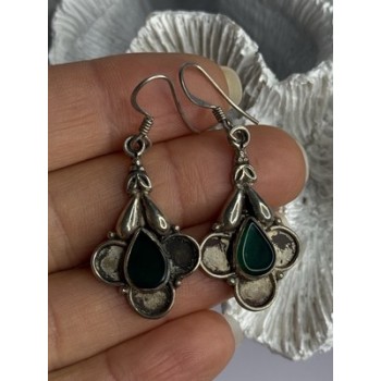 Vintage 925 Sterling Silver Malachite Earrings Length 1.70 Inch