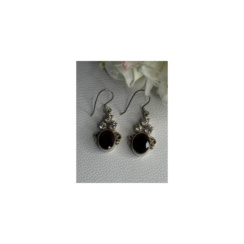 925 Sterling Silver Garnet & CZ Earrings Length 1.70 Inch