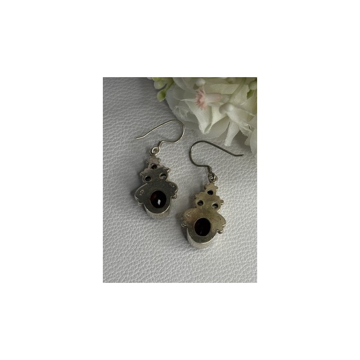 925 Sterling Silver Garnet & CZ Earrings Length 1.70 Inch