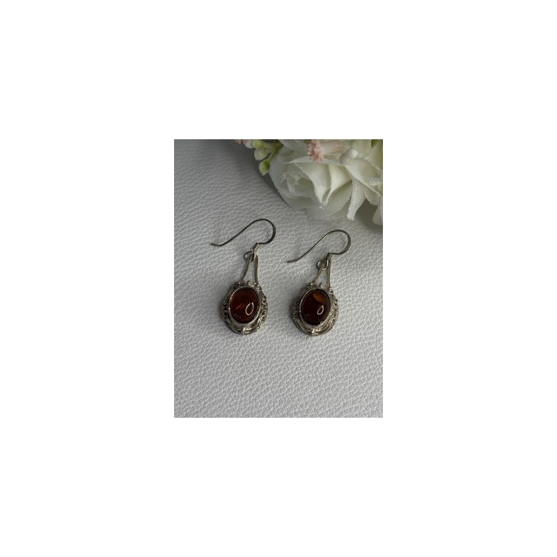 Vintage 925 Sterling Silver Amber Earrings Length 1.40 Inch