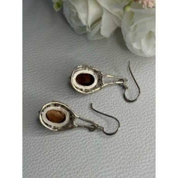 Vintage 925 Sterling Silver Amber Earrings Length 1.40 Inch