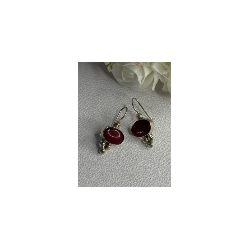 Vintage 925 Sterling Silver Carnelian Earrings Length 1.30 Inch