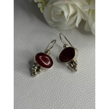 Vintage 925 Sterling Silver Carnelian Earrings Length 1.30 Inch