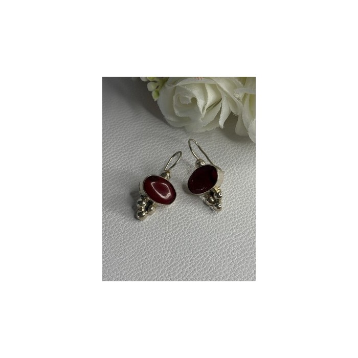 Vintage 925 Sterling Silver Carnelian Earrings Length 1.30 Inch