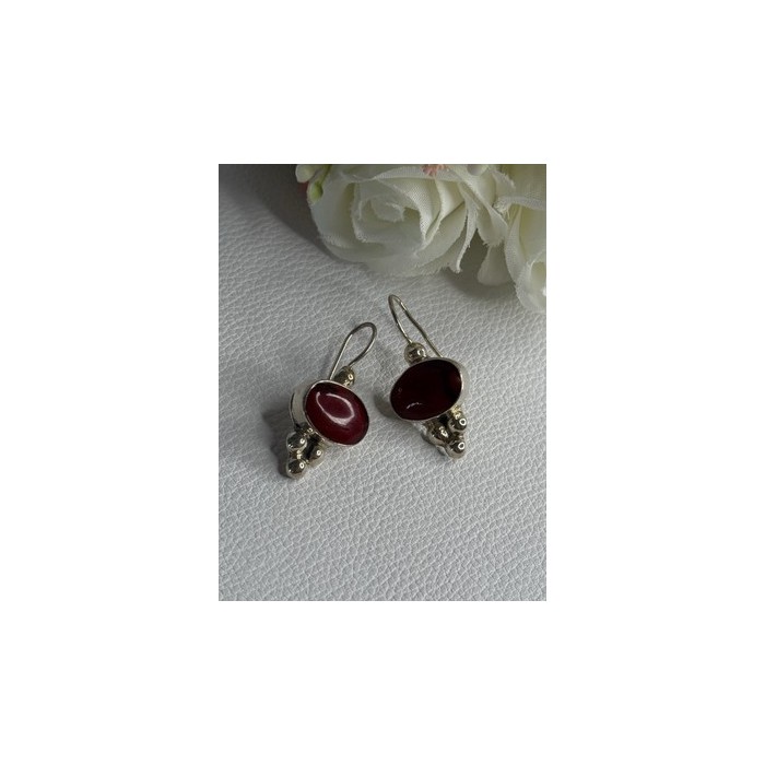 Vintage 925 Sterling Silver Carnelian Earrings Length 1.30 Inch