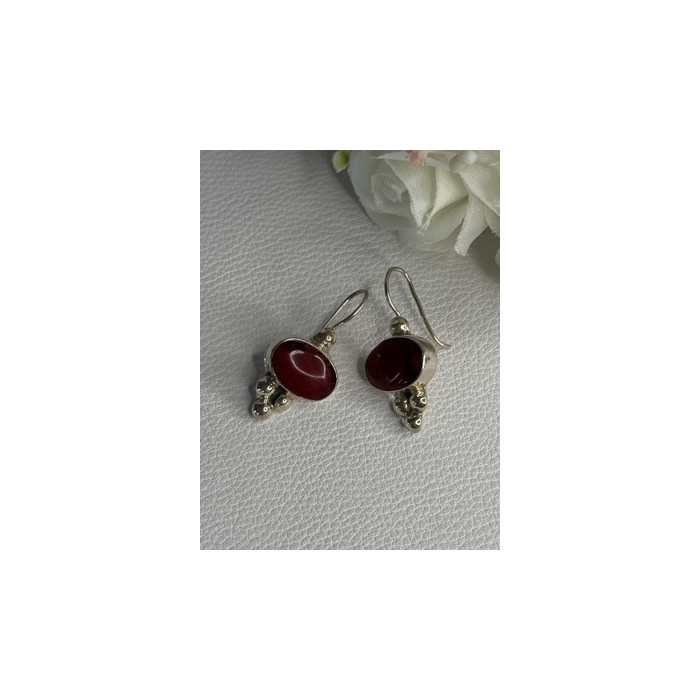 Vintage 925 Sterling Silver Carnelian Earrings Length 1.30 Inch