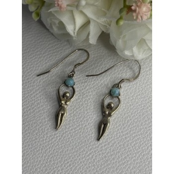 Dancing Girl 925 Sterling Silver Larimar Earrings Length 1.60 Inch