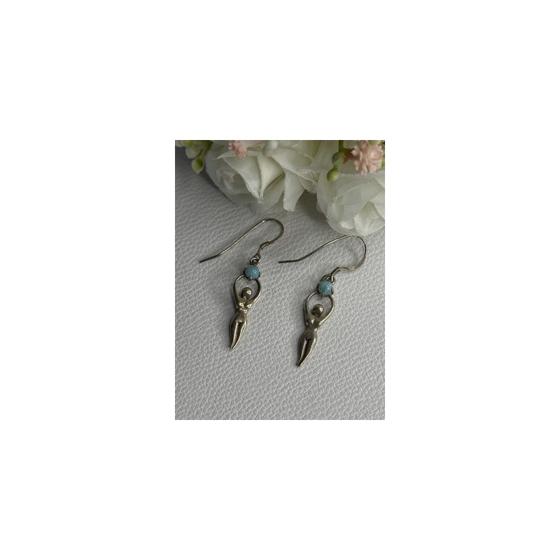 Dancing Girl 925 Sterling Silver Larimar Earrings Length 1.60 Inch