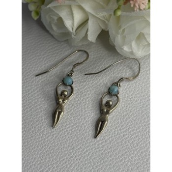 Dancing Girl 925 Sterling Silver Larimar Earrings Length 1.60 Inch