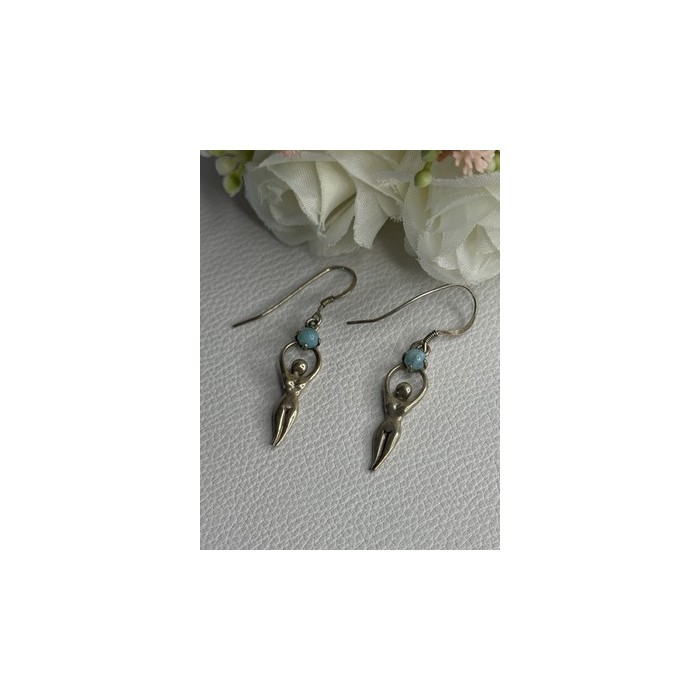 Dancing Girl 925 Sterling Silver Larimar Earrings Length 1.60 Inch