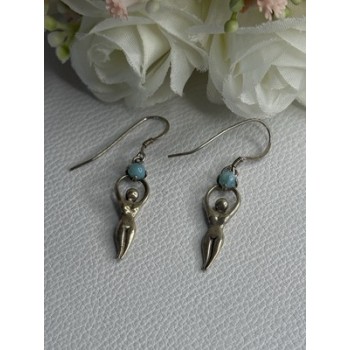 Dancing Girl 925 Sterling Silver Larimar Earrings Length 1.60 Inch
