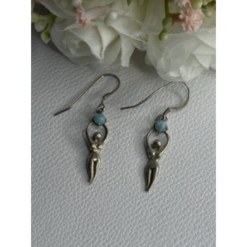 Dancing Girl 925 Sterling Silver Larimar Earrings Length 1.60 Inch